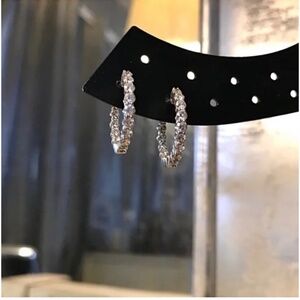 🪞 NEW 14K Inside Out Genuine Large Diamonds Hoop White Gold Earrings Set